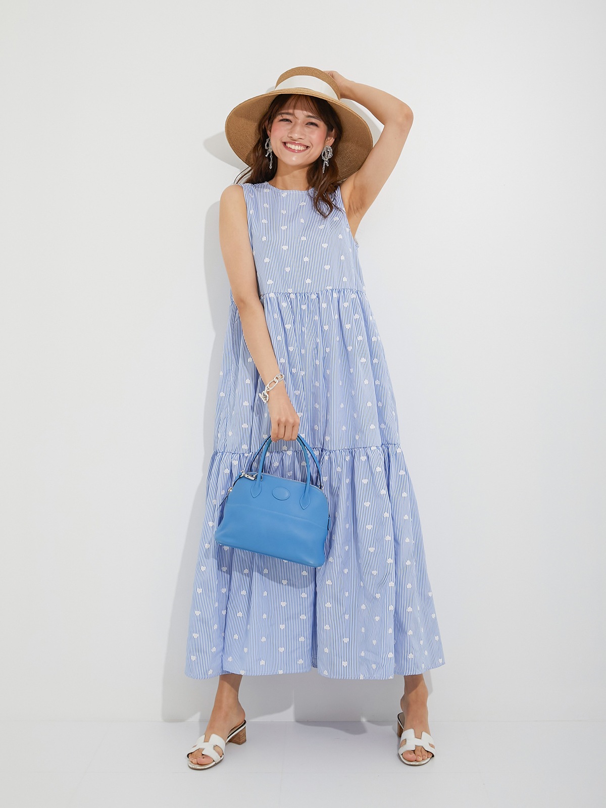 1 2026SS 完売品 新品 OBLI ストライプハート刺繍ワンピース ブルー ストライプハート刺繍ワンピース/ブルー【予約】 | DRESS | OBLI