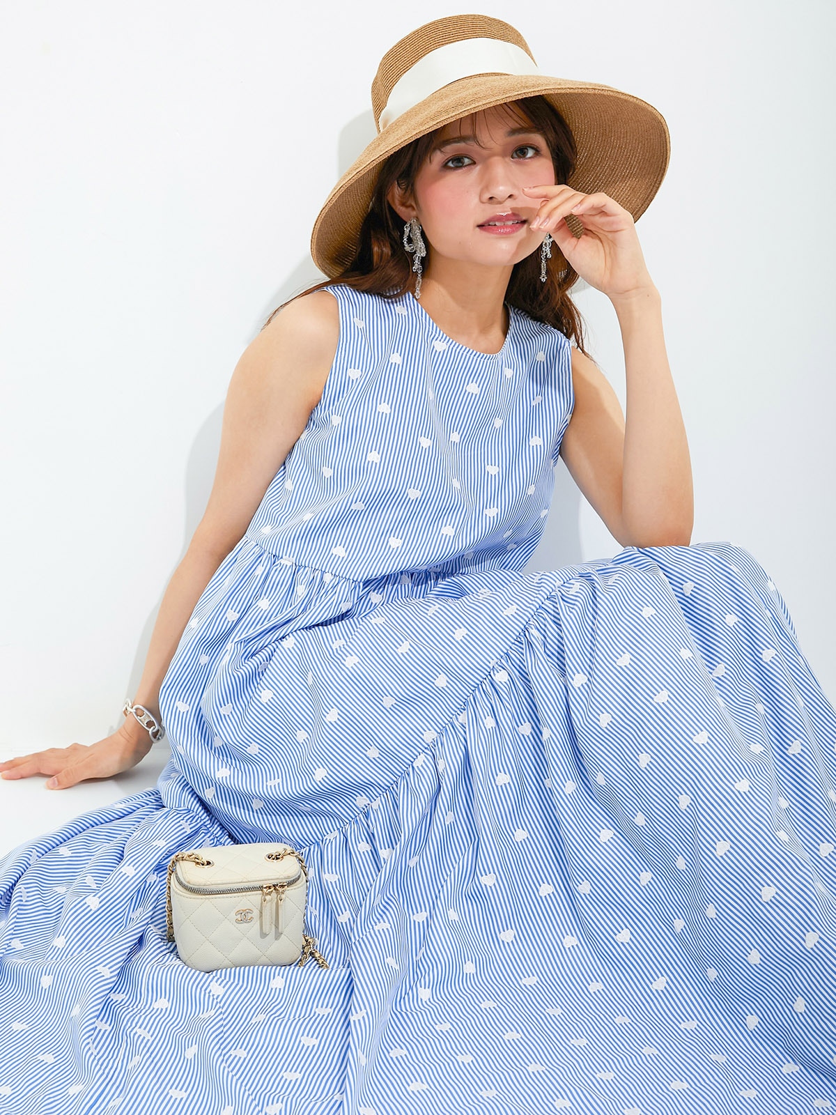 ストライプハート刺繍ワンピース/ブルー【予約】 | DRESS | OBLI