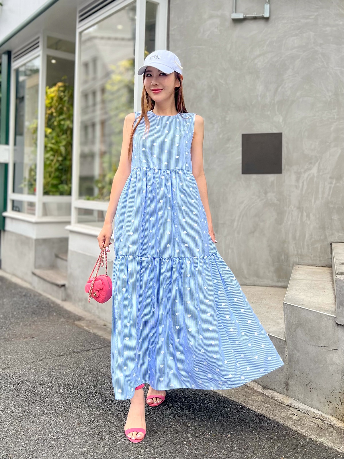 ストライプハート刺繍ワンピース/ブルー【予約】 | DRESS | OBLI