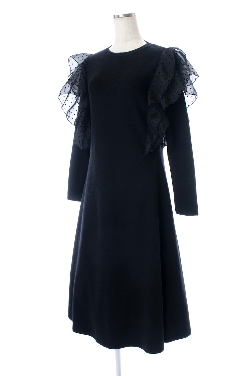 ドットチュールニットワンピース/ブラック | DRESS | OBLI