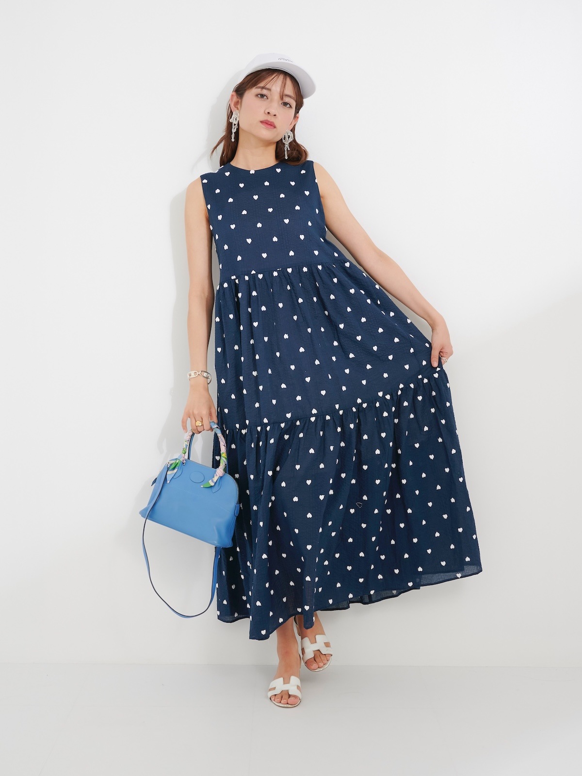 ハート刺繍ワンピース/ネイビー【残りわずか】