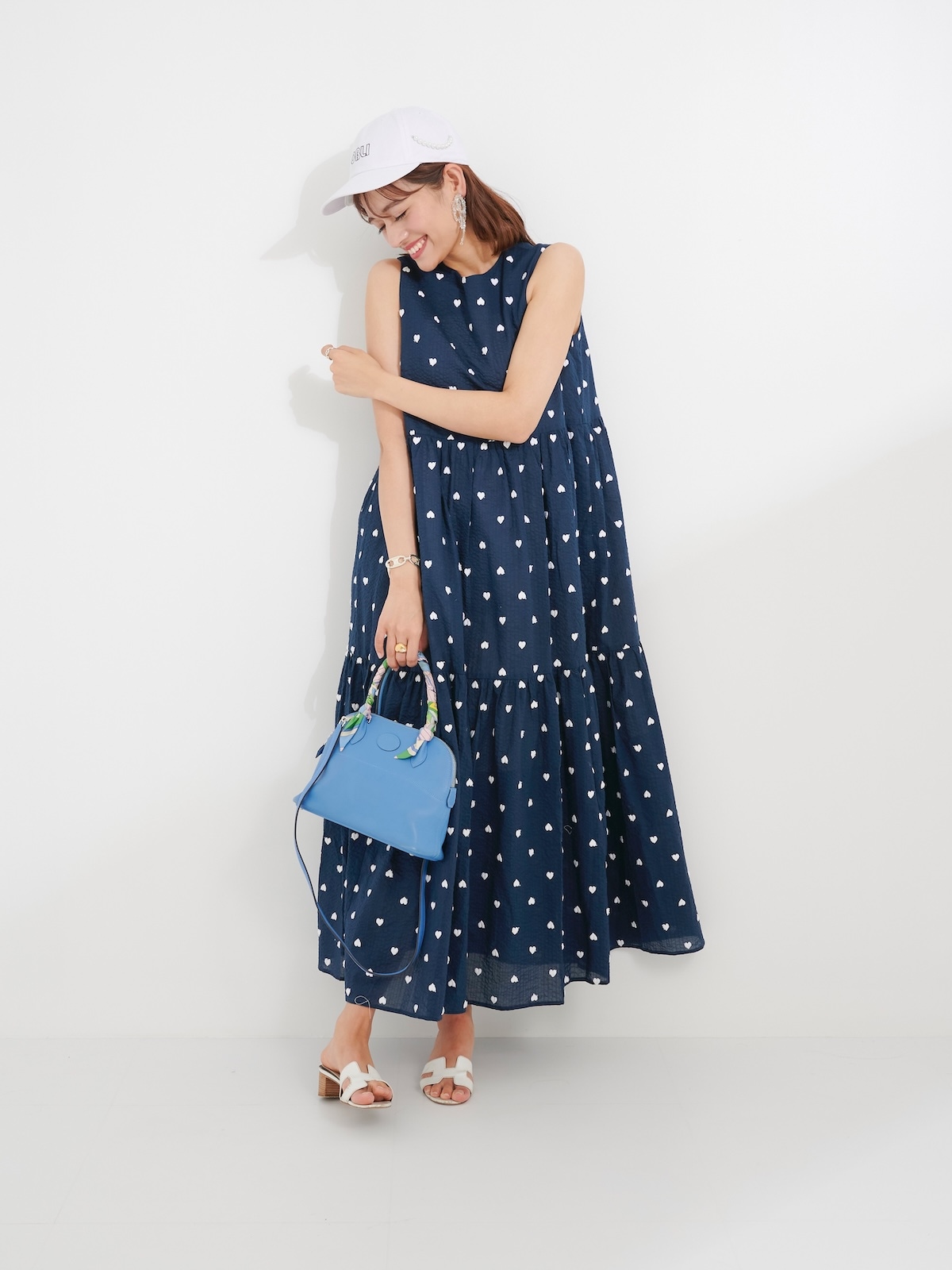 ハート刺繍ワンピース/ネイビー【残りわずか】