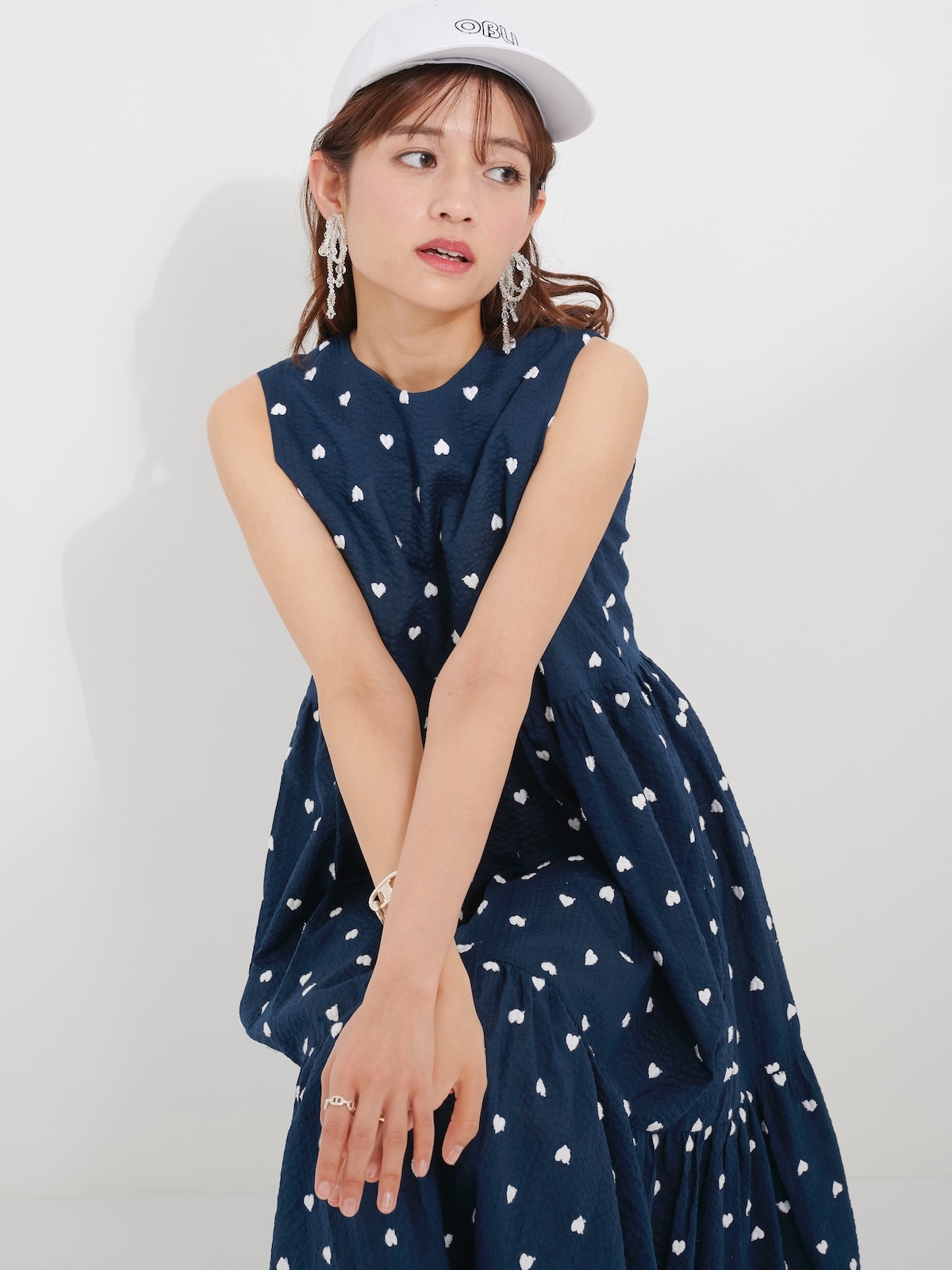 ハート刺繍ワンピース/ネイビー | DRESS | OBLI