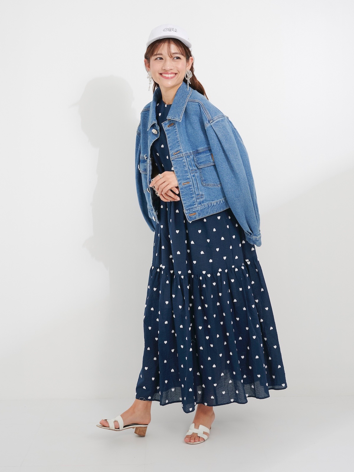 ハート刺繍ワンピース/ネイビー | DRESS | OBLI