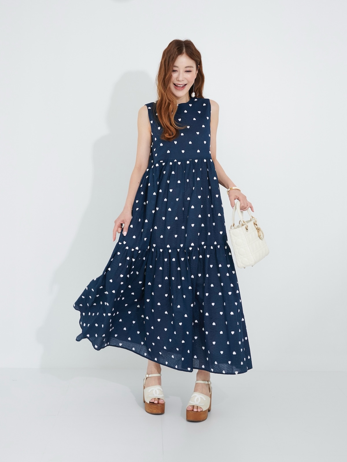 ハート刺繍ワンピース/ネイビー | DRESS | OBLI