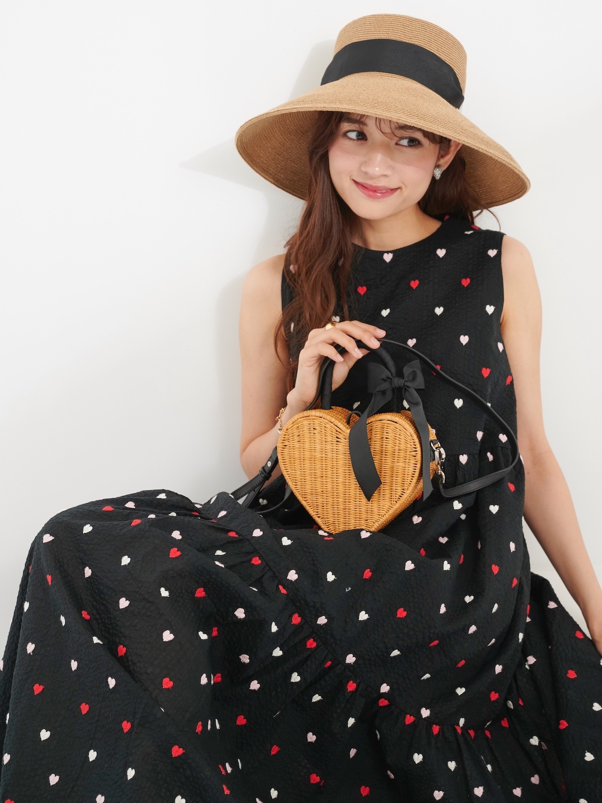 ハート刺繍ワンピース/レッドマルチ