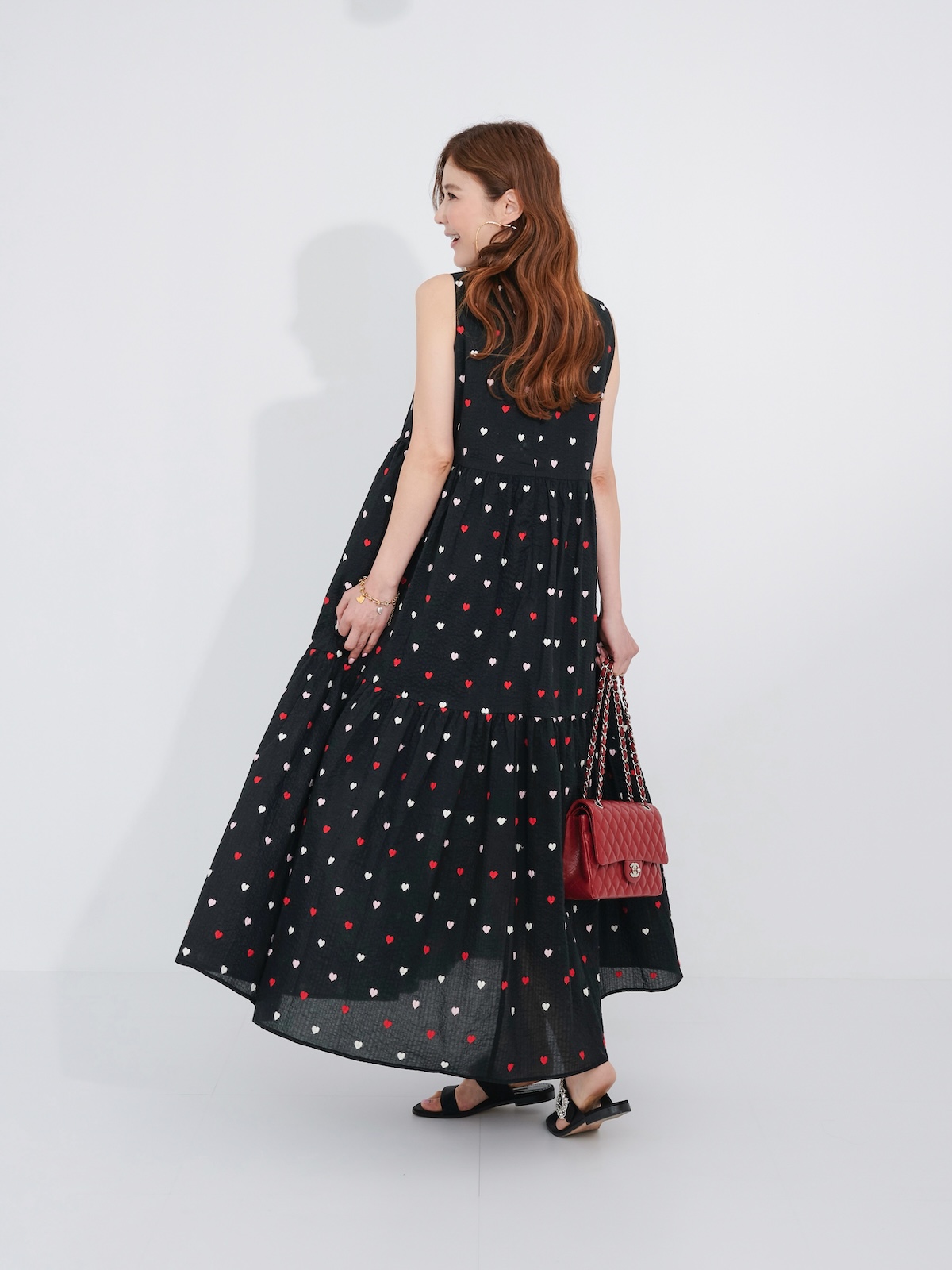ハート刺繍ワンピース/レッドマルチ