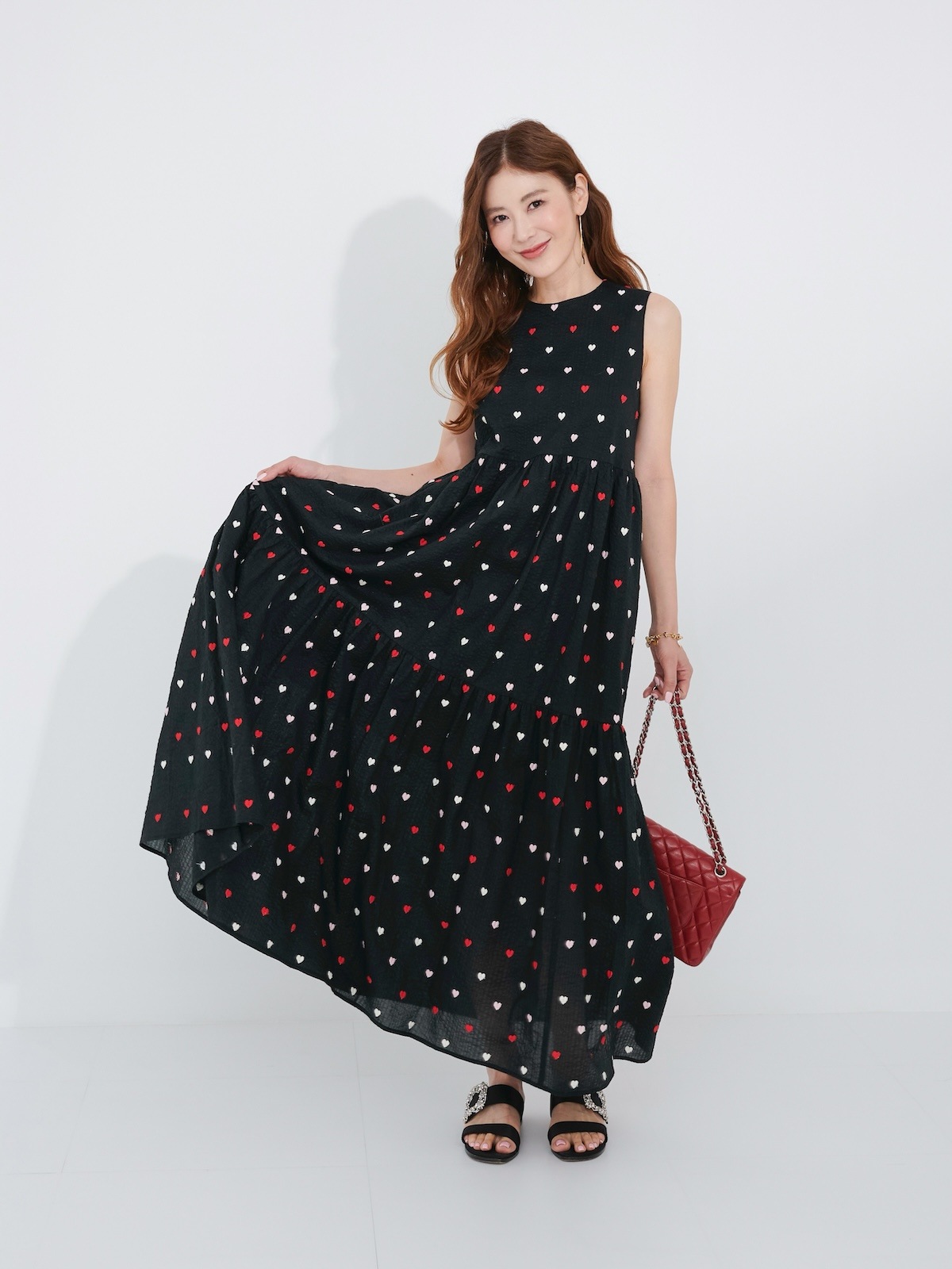 ハート刺繍ワンピース/レッドマルチ | DRESS | OBLI