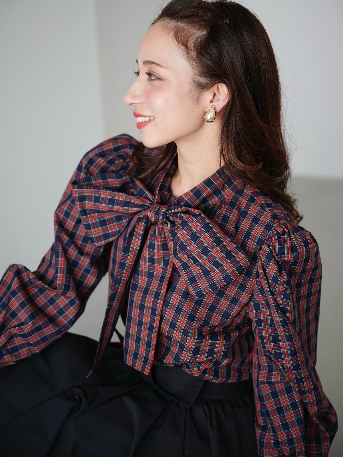 群言堂　チェックのブラウス 綿キャッチングワッシャーチェックブラウス目木（めぎ） | 石見