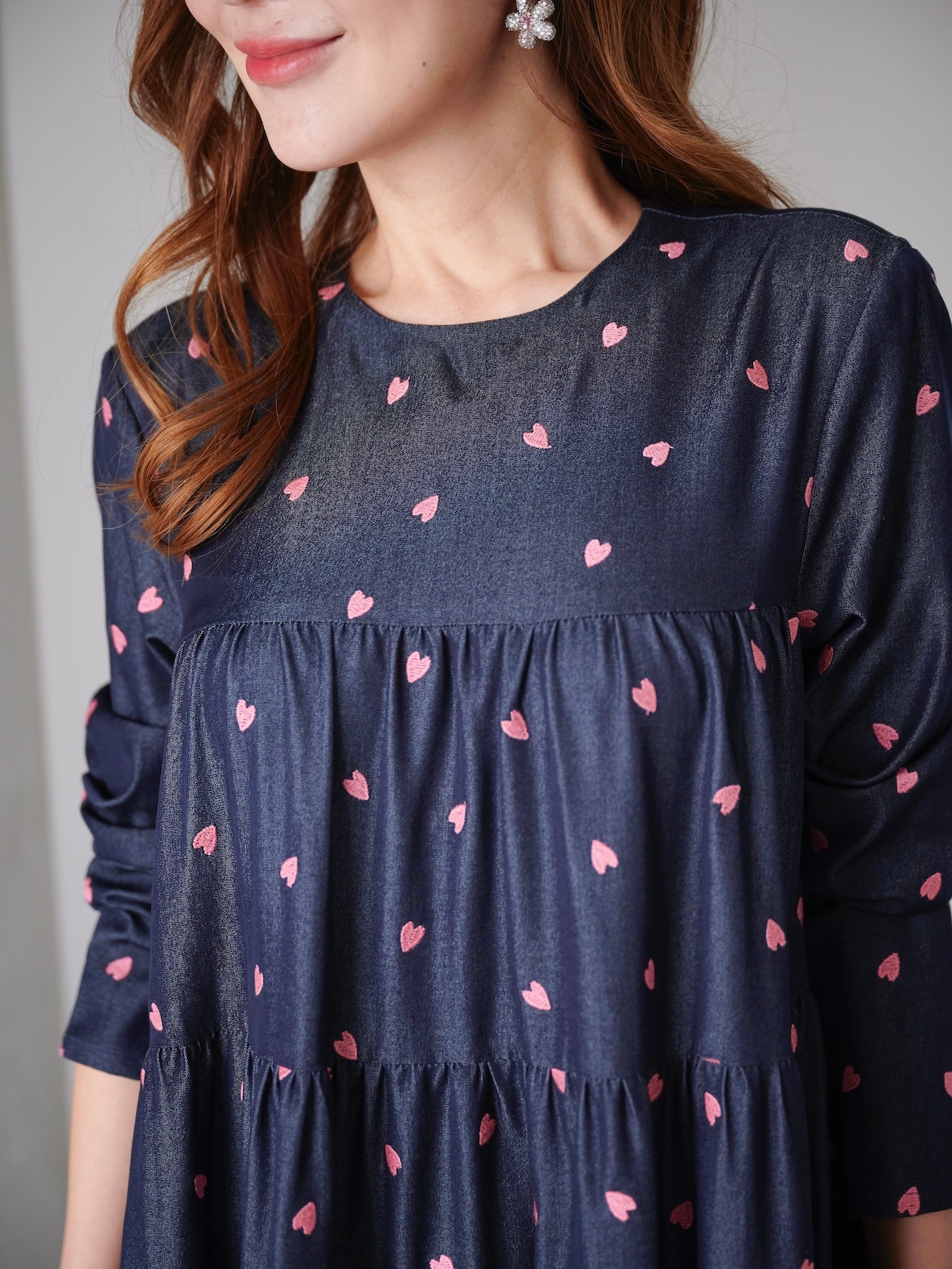 デニムハート刺繍ティアードワンピース | DRESS | OBLI