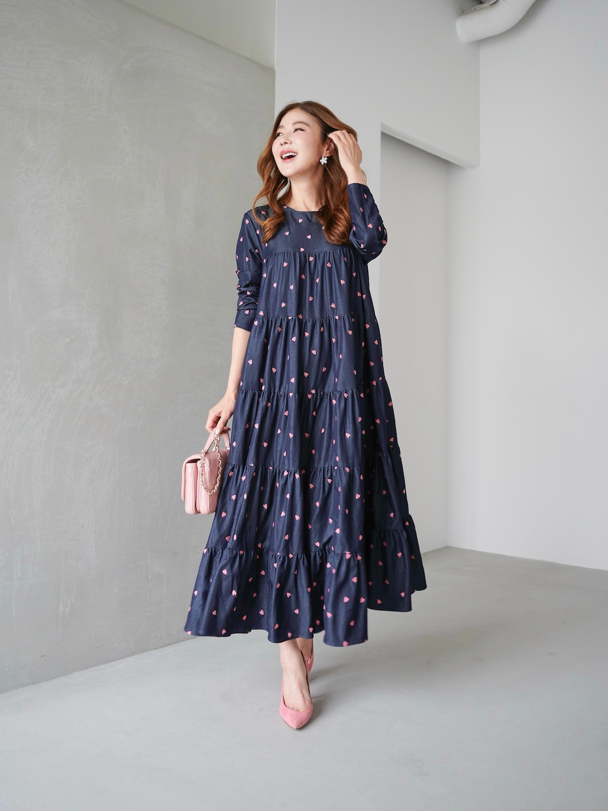 デニムハート刺繍ティアードワンピース | DRESS | OBLI