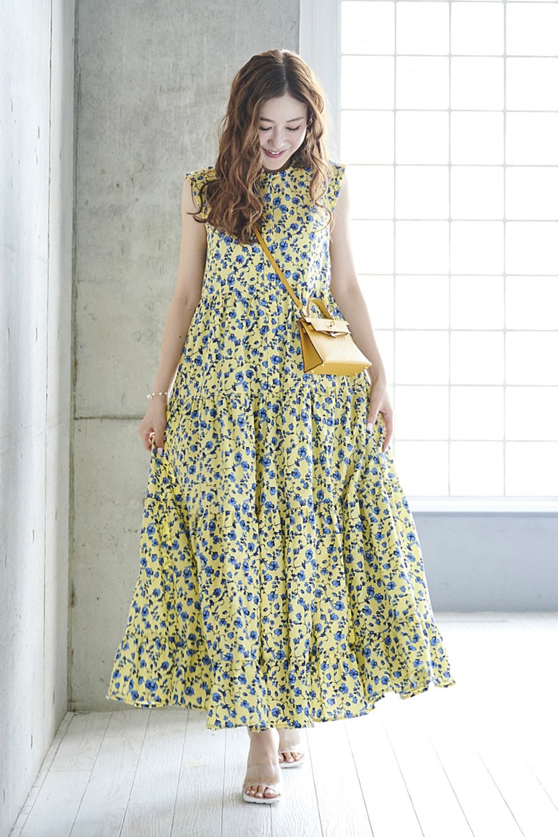 イエローブルーティアードワンピース【残り1点】 | DRESS | OBLI 