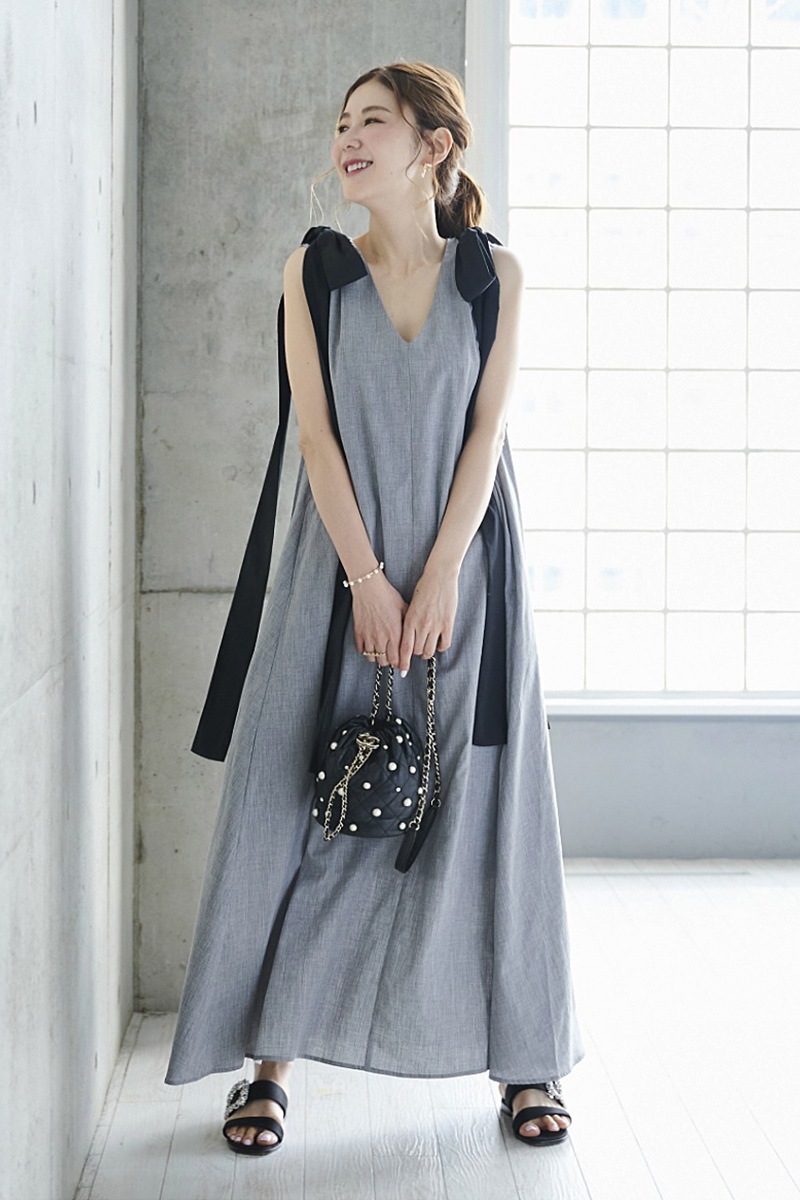 ショルダーリボンワンピース/グレー | DRESS | OBLI