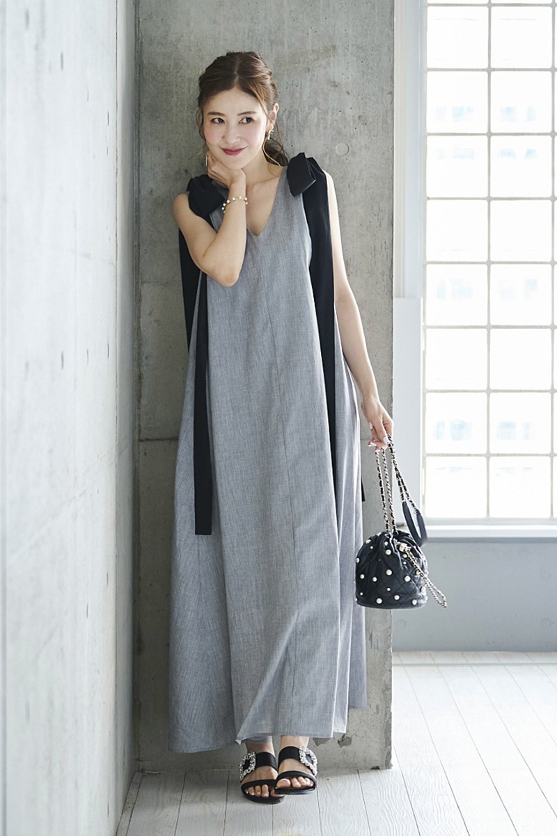 ショルダーリボンワンピース/グレー | DRESS | OBLI