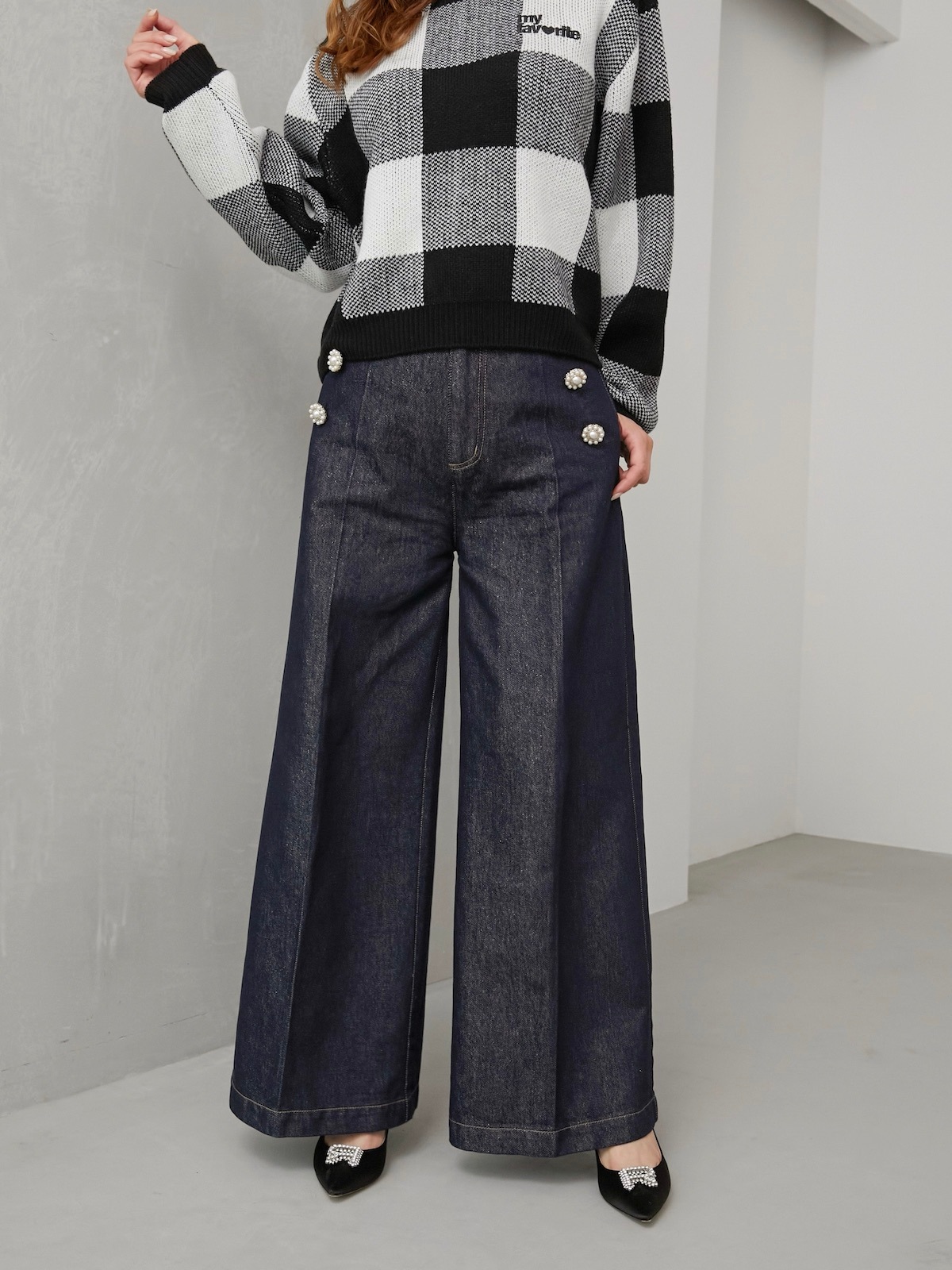 ラメパールデニムパンツ