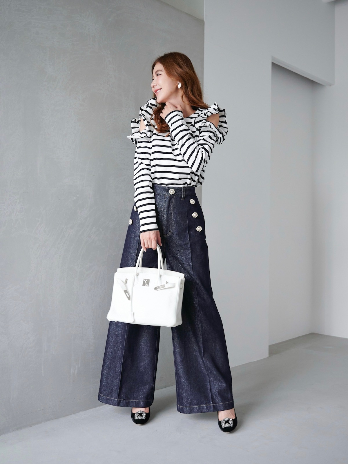 ラメパールデニムパンツ