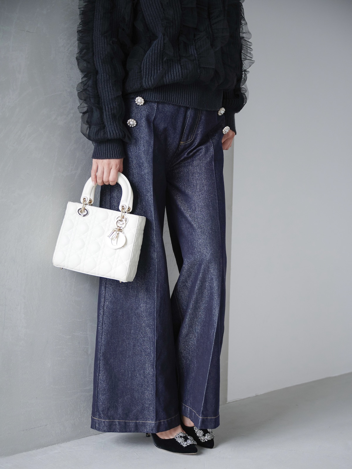 ラメパールデニムパンツ