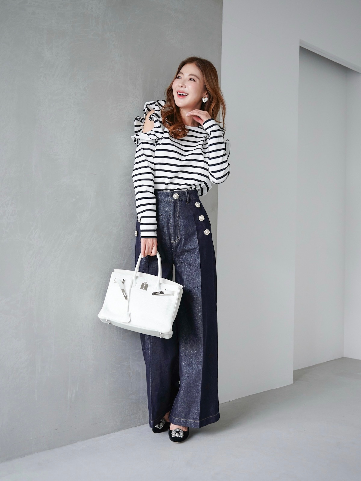 ラメパールデニムパンツ