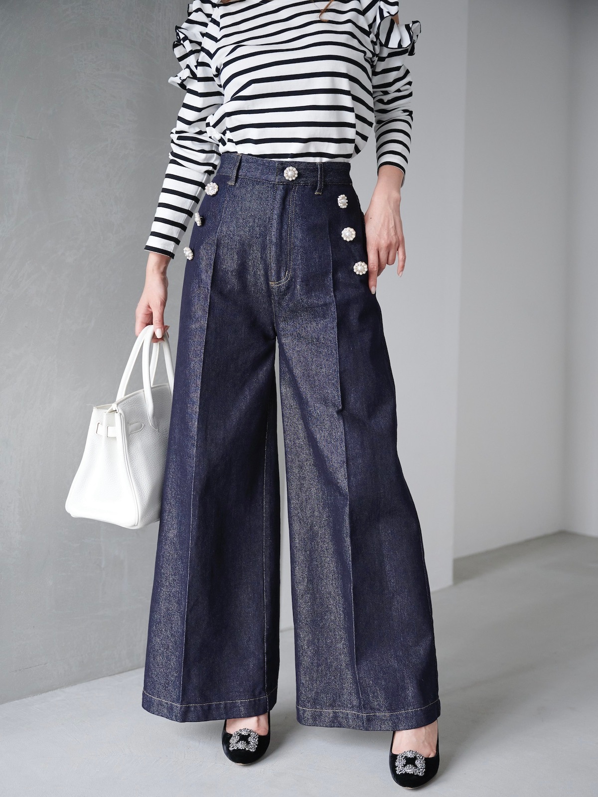 ラメパールデニムパンツ