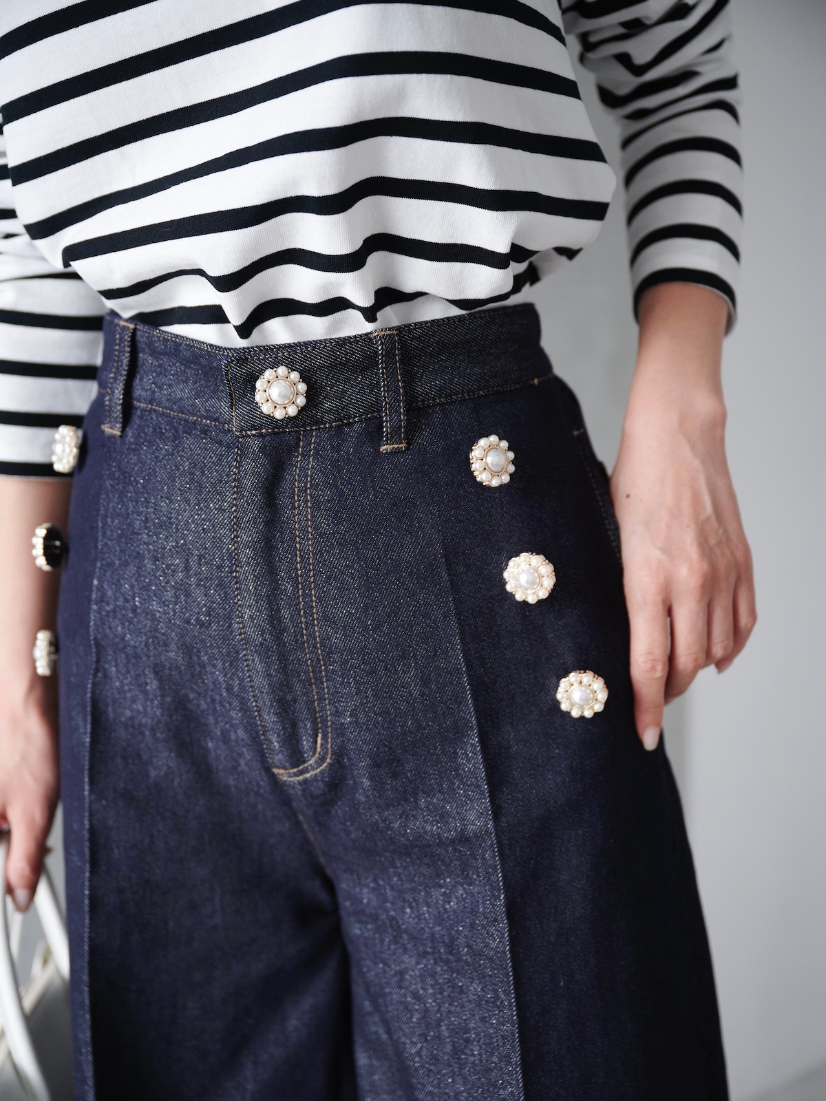 ラメパールデニムパンツ