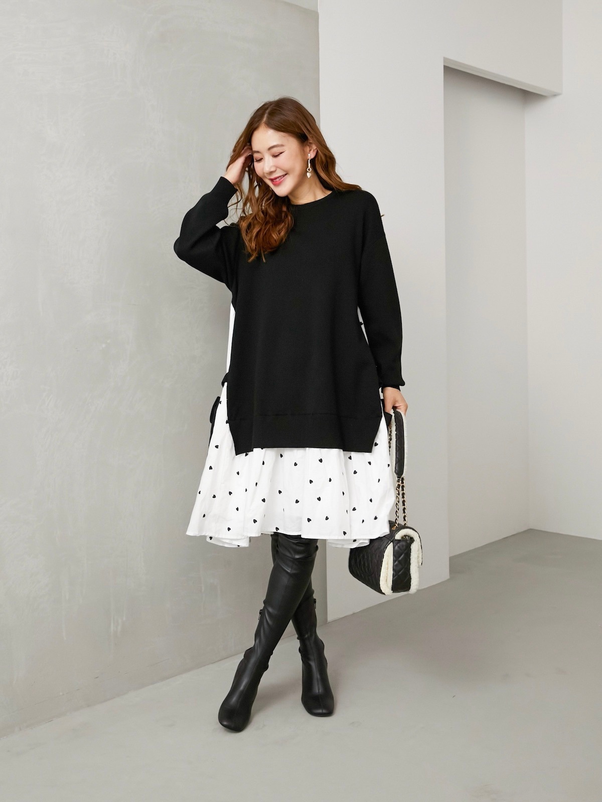 ニットドッキングワンピース/ホワイトハート