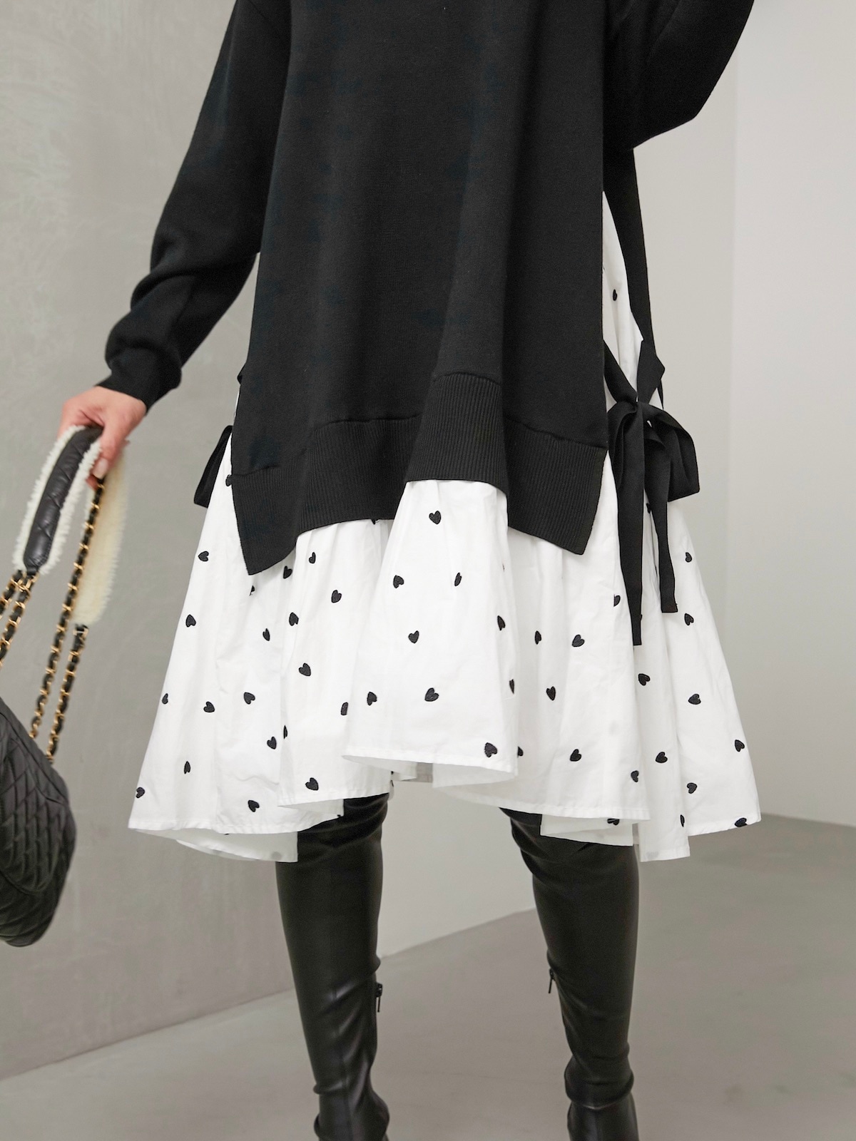 ニットドッキングワンピース/ホワイトハート