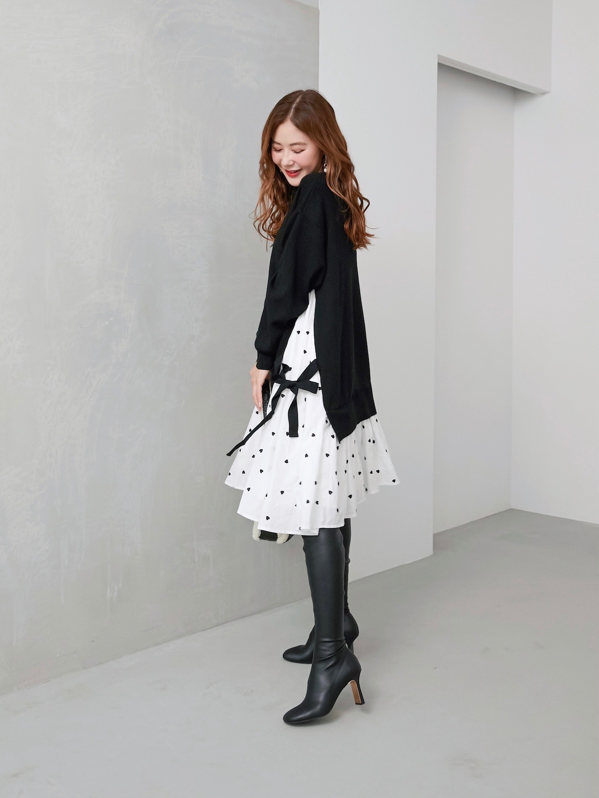 ニットドッキングワンピース/ホワイトハート