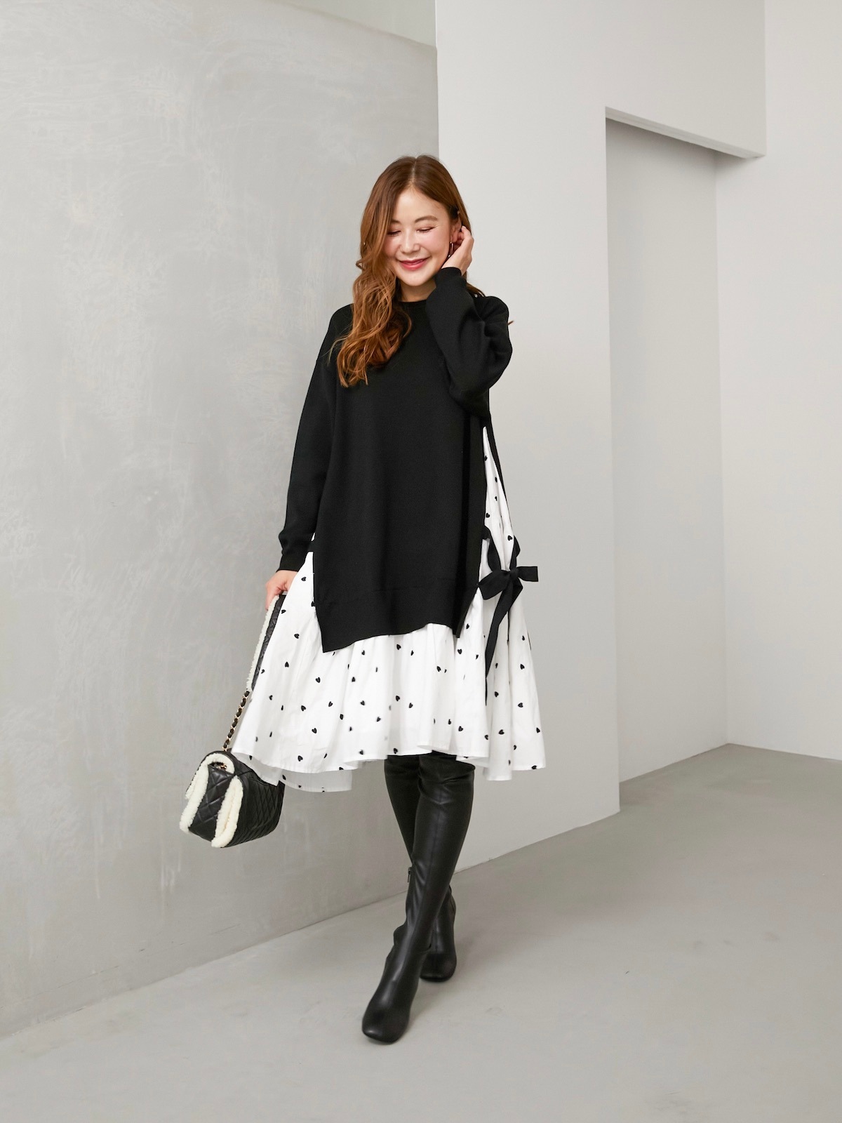 ニットドッキングワンピース/ホワイトハート