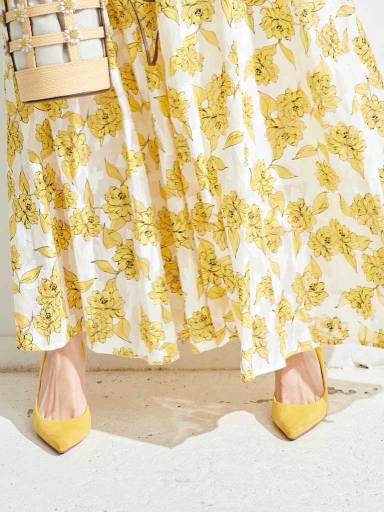 サイドリボンフラワースカート/イエロー | ALL | OBLI 