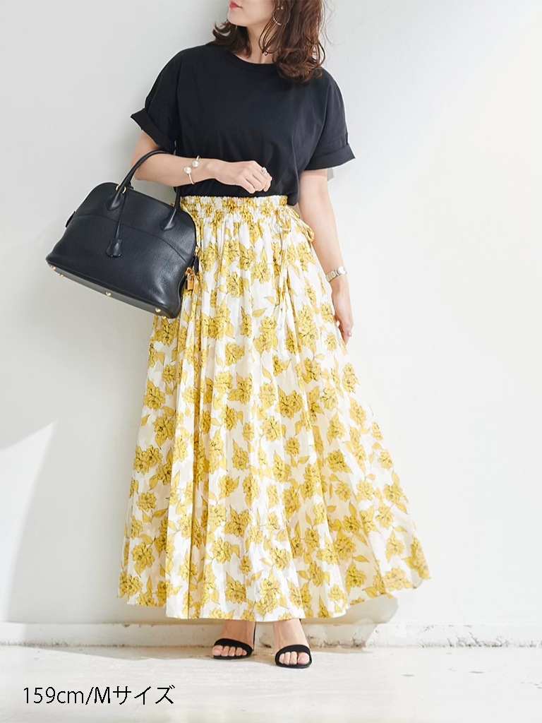 サイドリボンフラワースカート/イエロー | ALL | OBLI 