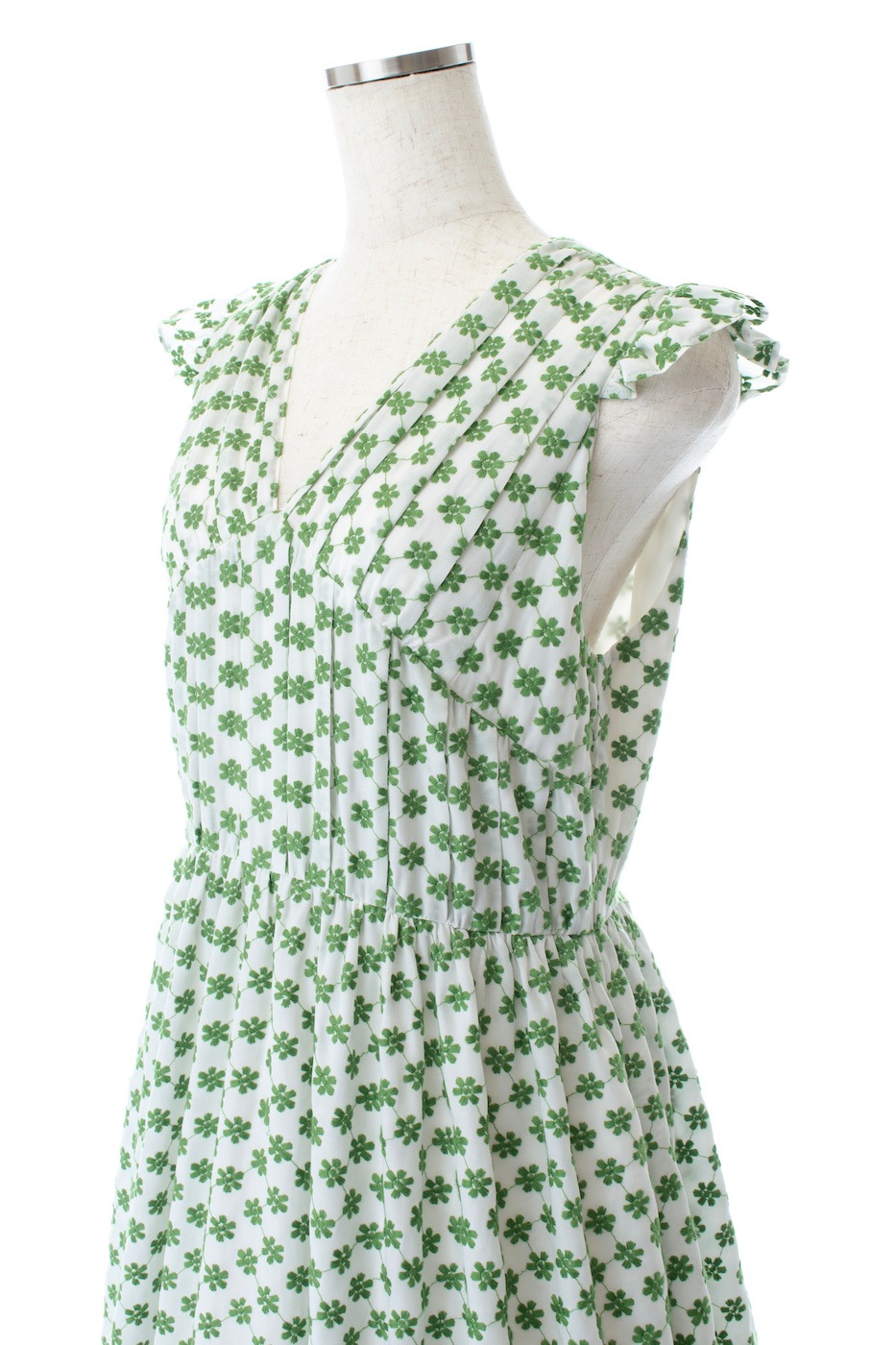 刺繍フリルワンピース/グリーン