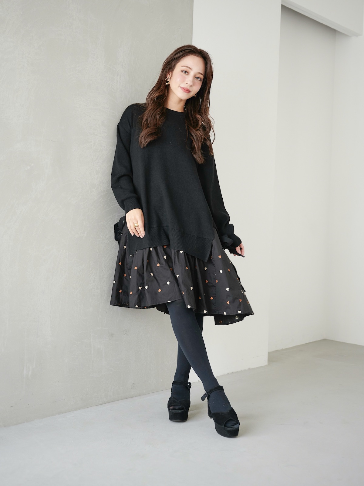 ニットドッキングワンピース/ブラウンハート【11月21日(金)21:00再販売