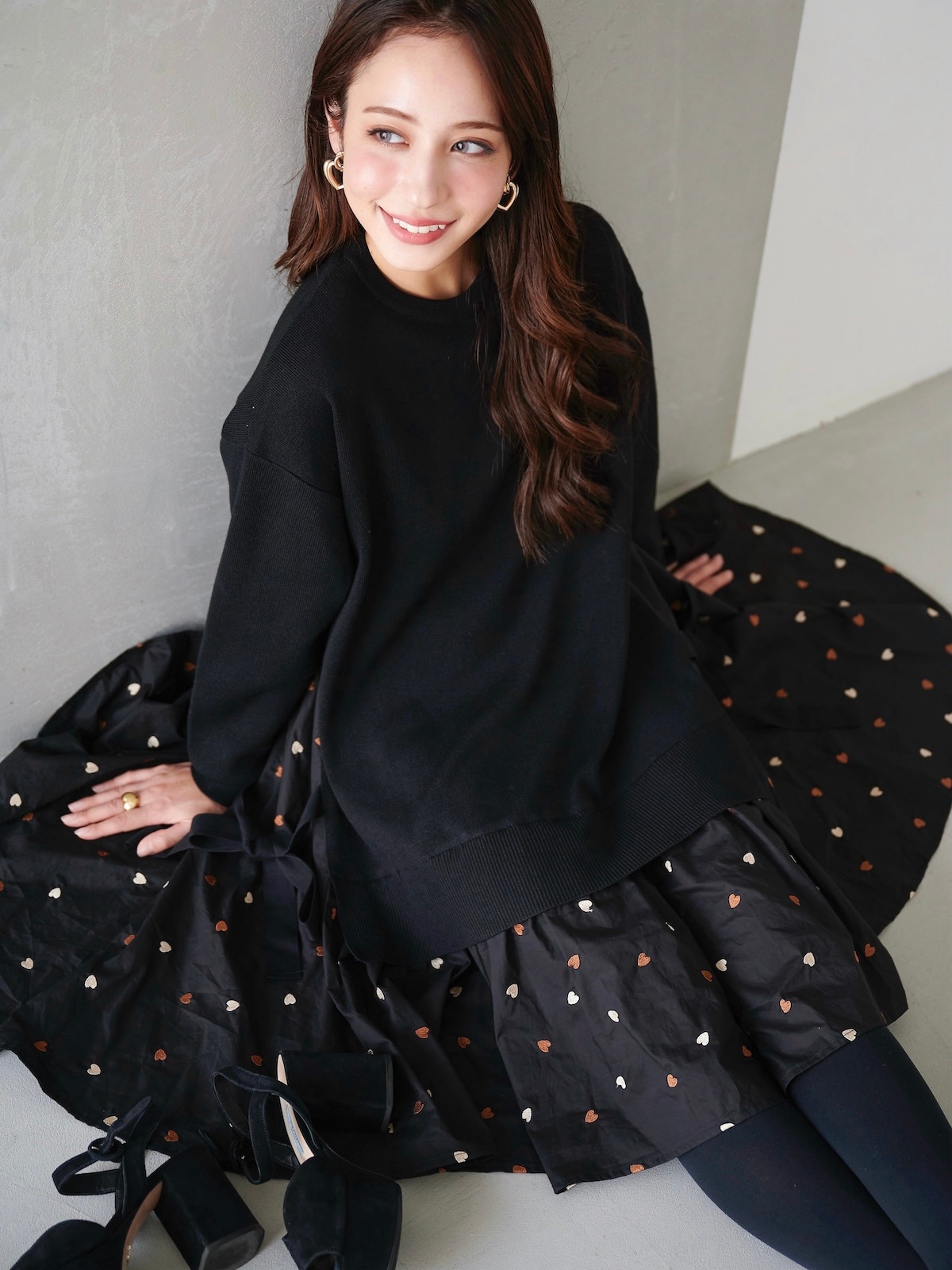 ニットドッキングワンピース/ブラウンハート【11月21日(金)21:00再販売