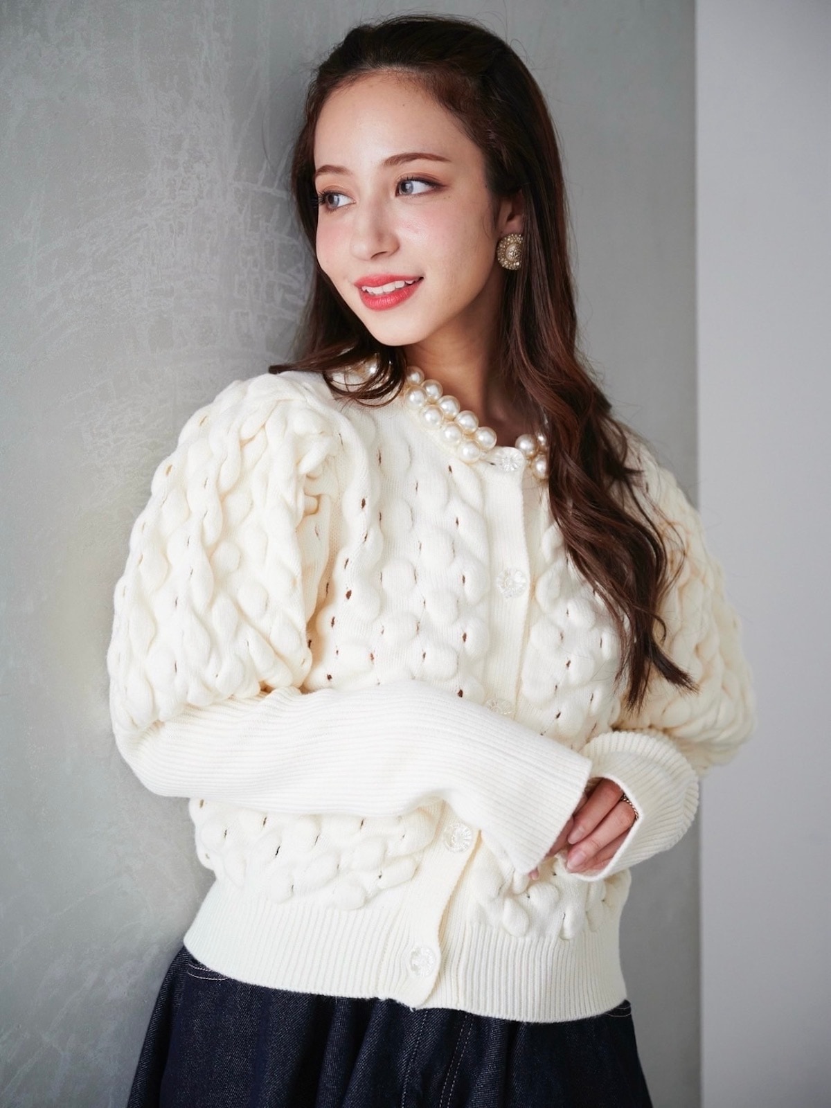 パールカーディガン/ホワイト