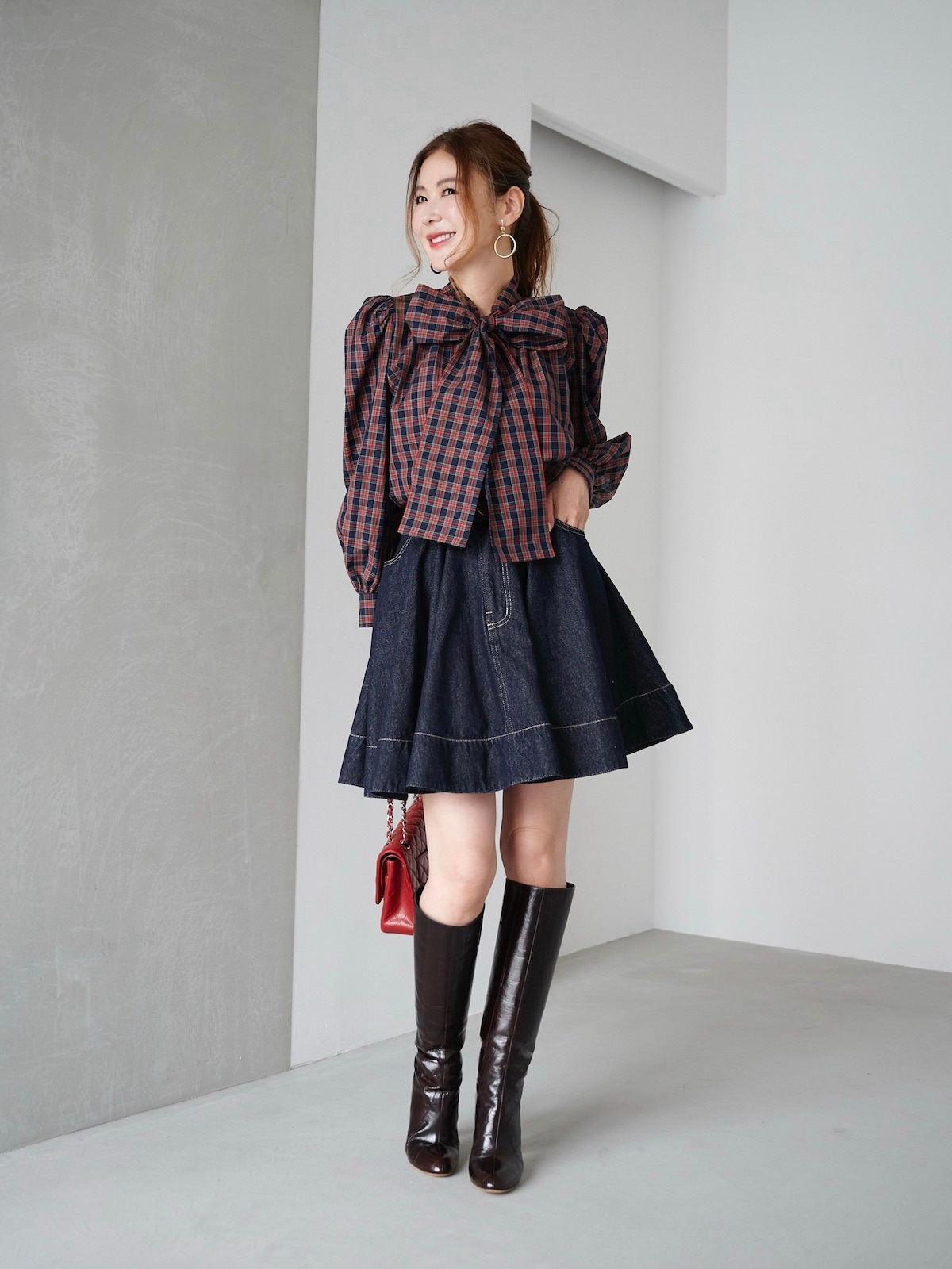 ピンクステッチデニムスカート