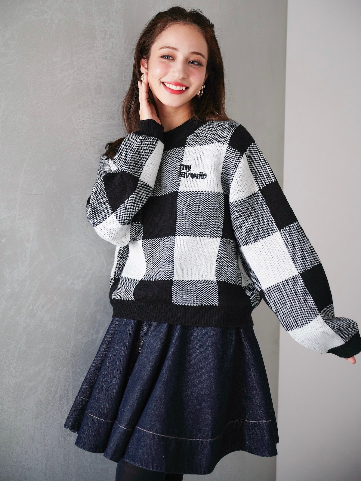 ピンクステッチデニムスカート