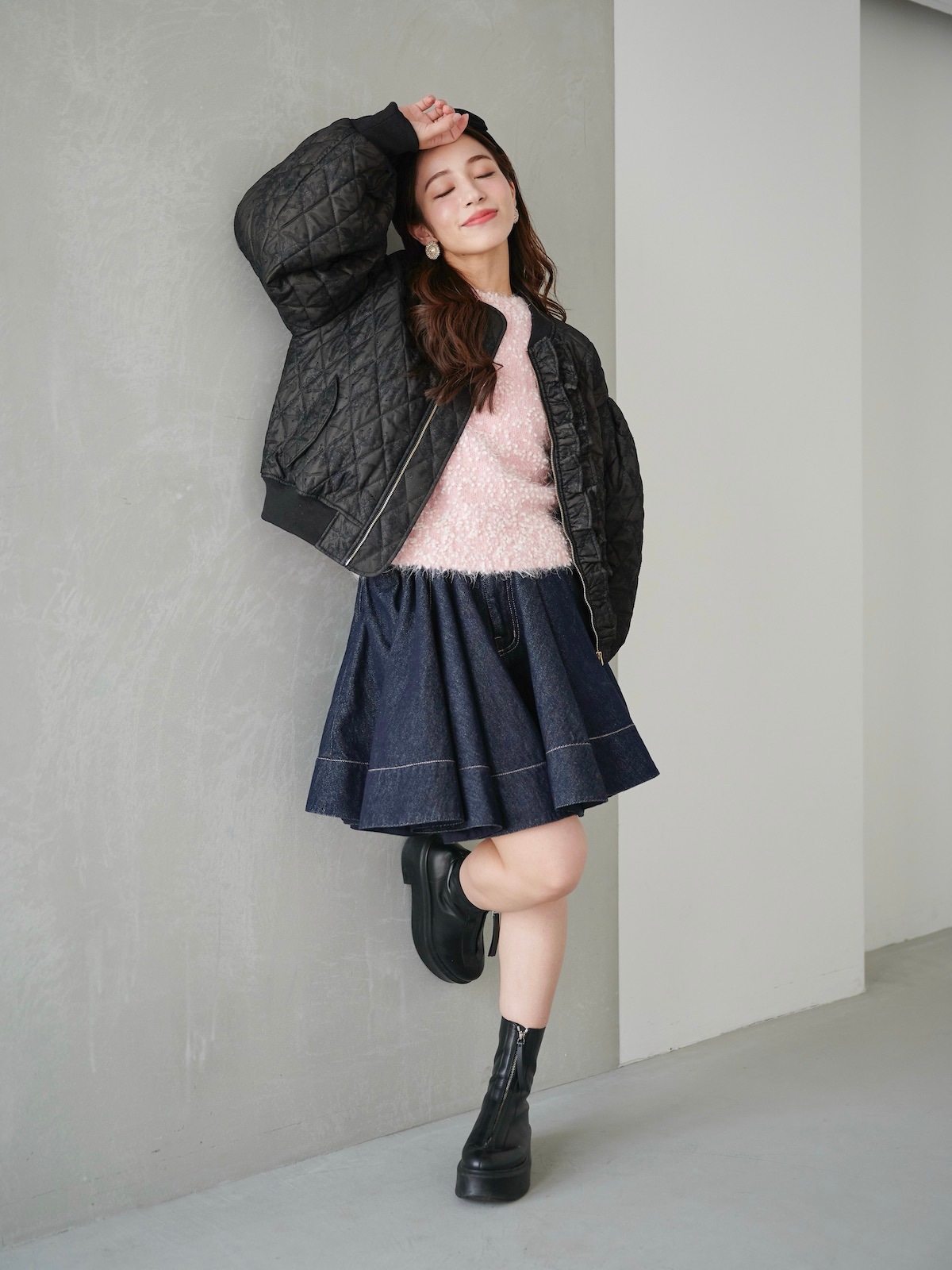 ピンクステッチデニムスカート