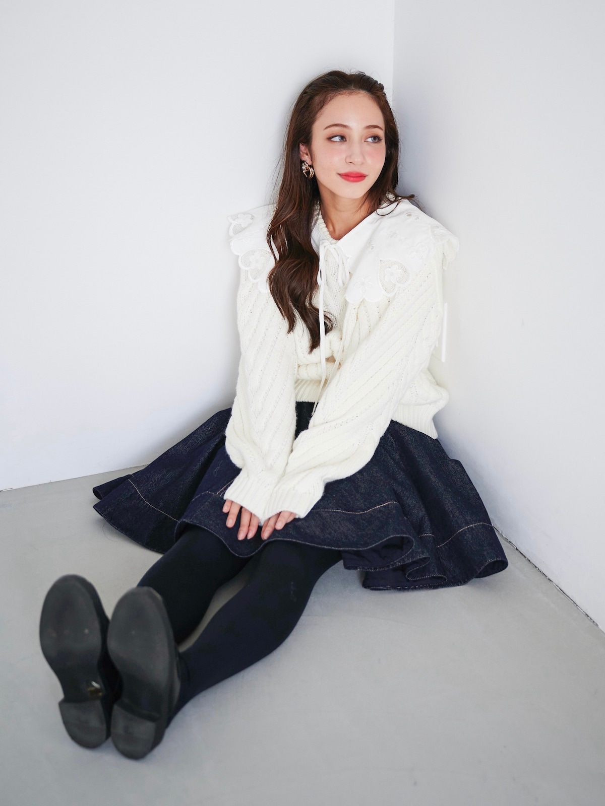 ピンクステッチデニムスカート