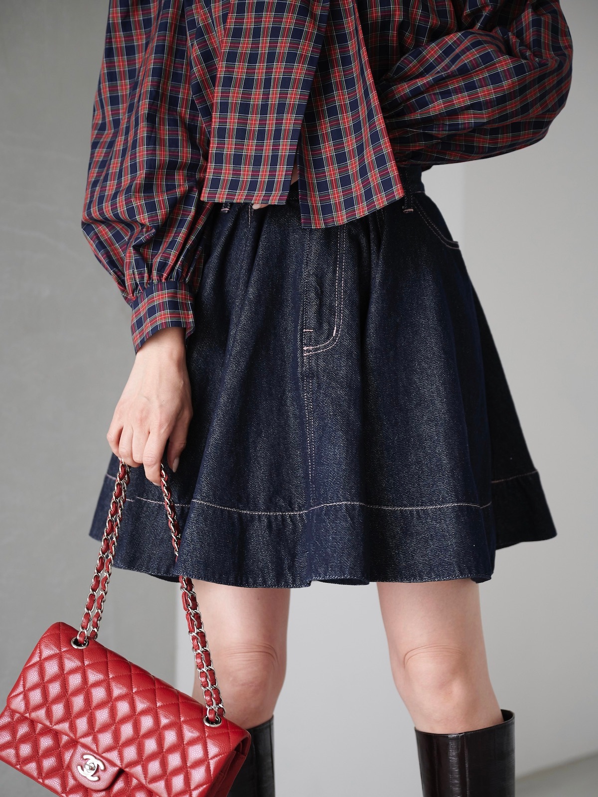 ピンクステッチデニムスカート