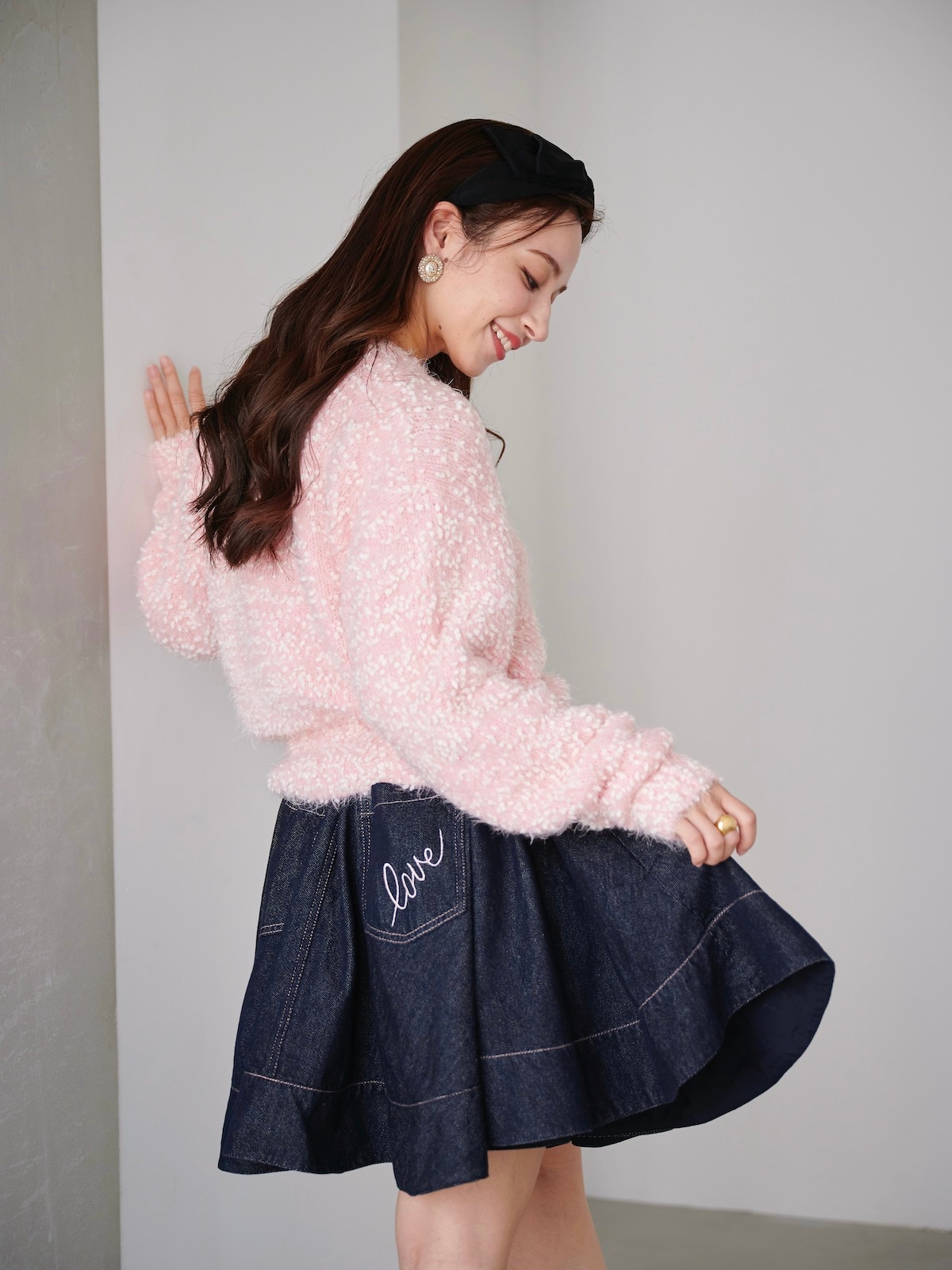 ピンクステッチデニムスカート