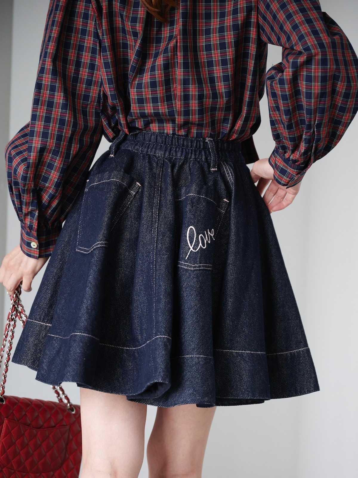 ピンクステッチデニムスカート