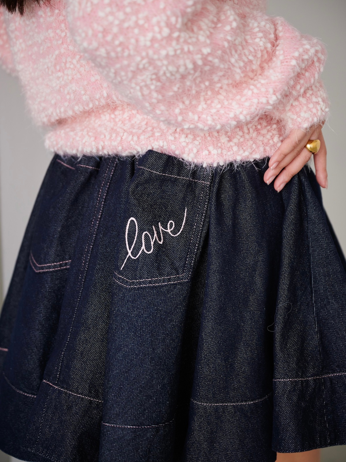 ピンクステッチデニムスカート