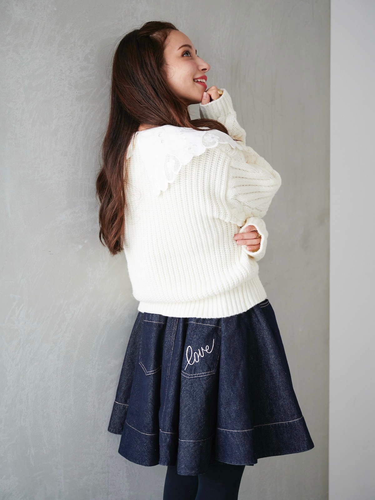 ピンクステッチデニムスカート