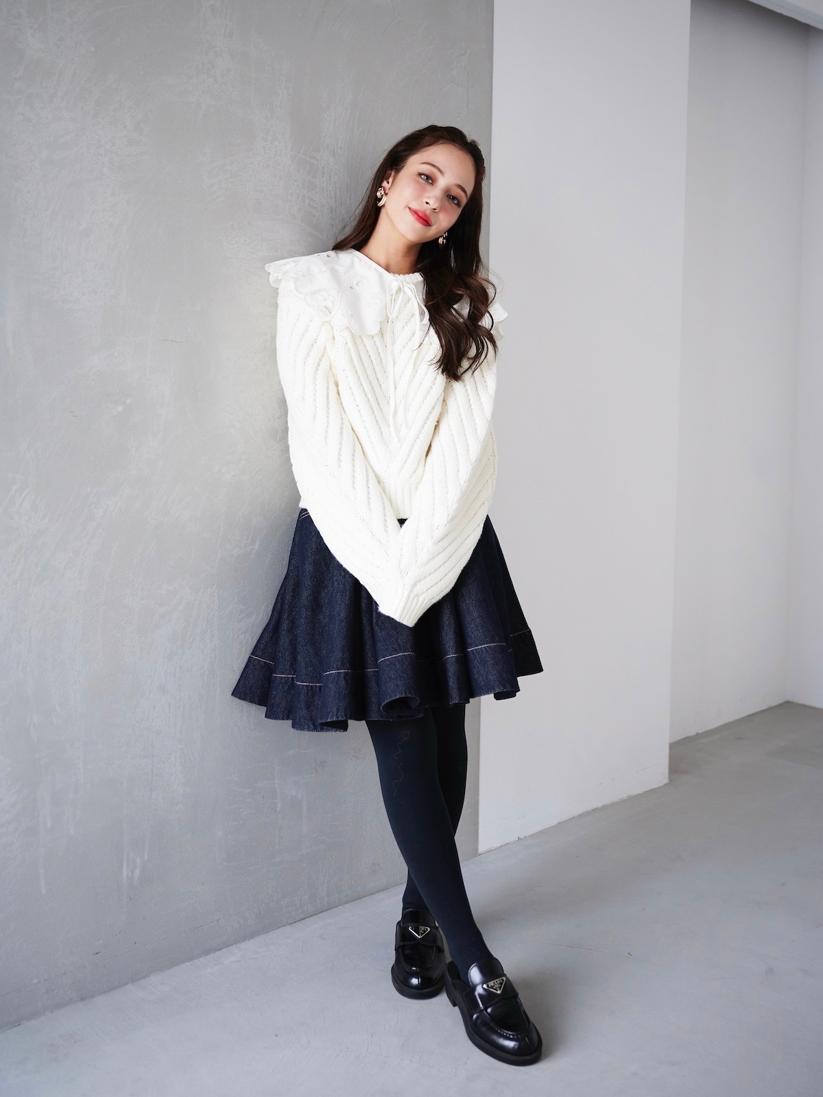 ピンクステッチデニムスカート