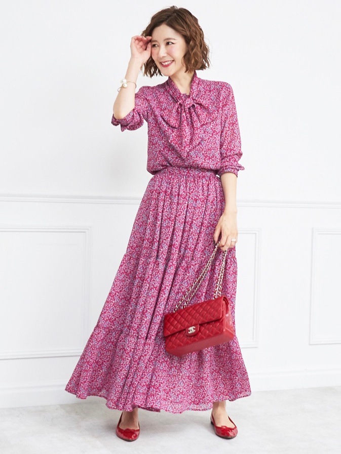 フラワーシフォンスカート/ボルドー | BOTTOMS | OBLI 