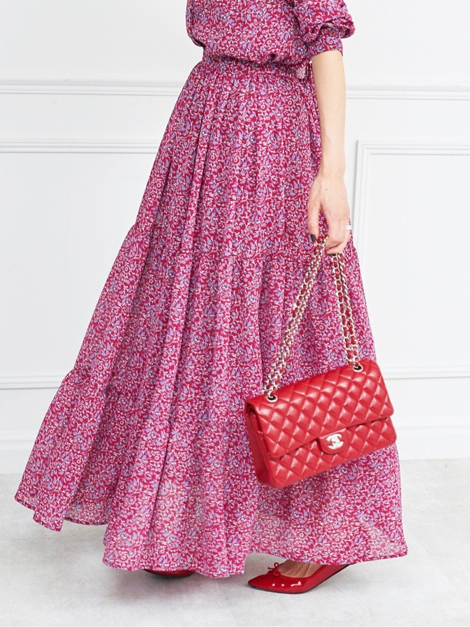 フラワーシフォンスカート/ボルドー | BOTTOMS | OBLI 