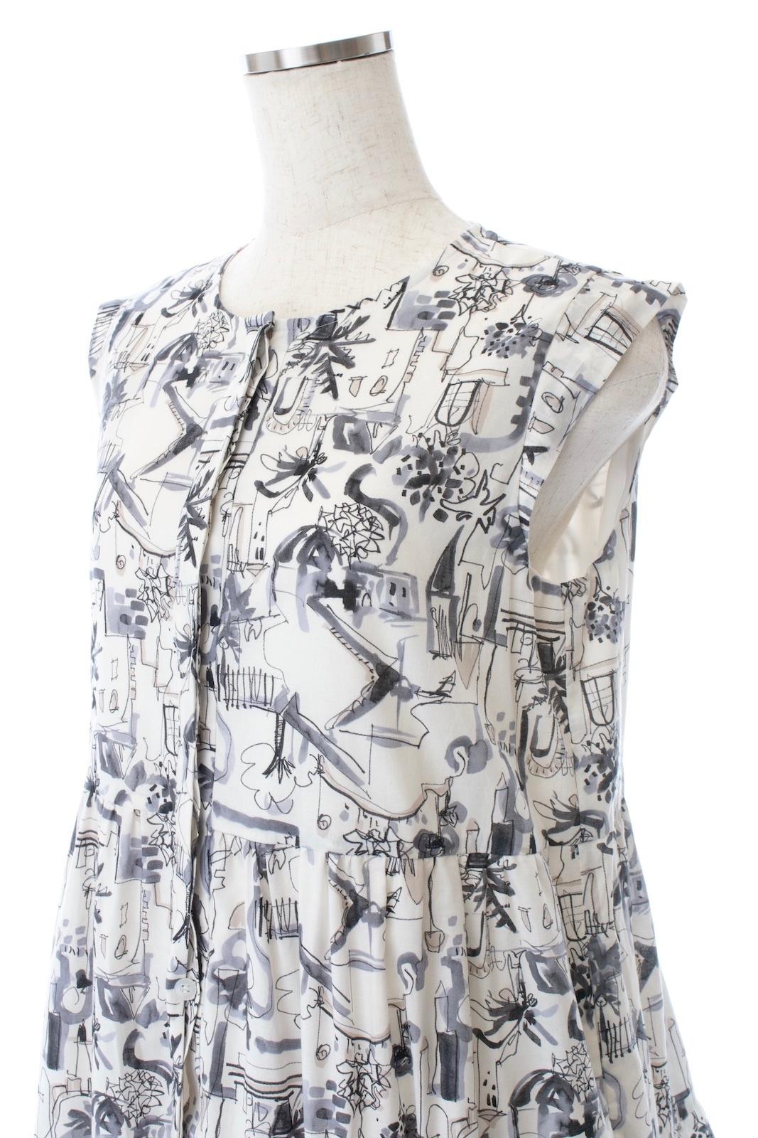 シティプリントティアードワンピース/ブラック