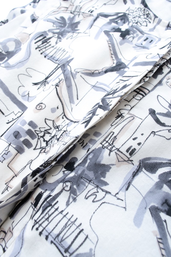 シティプリントティアードワンピース/ブラック