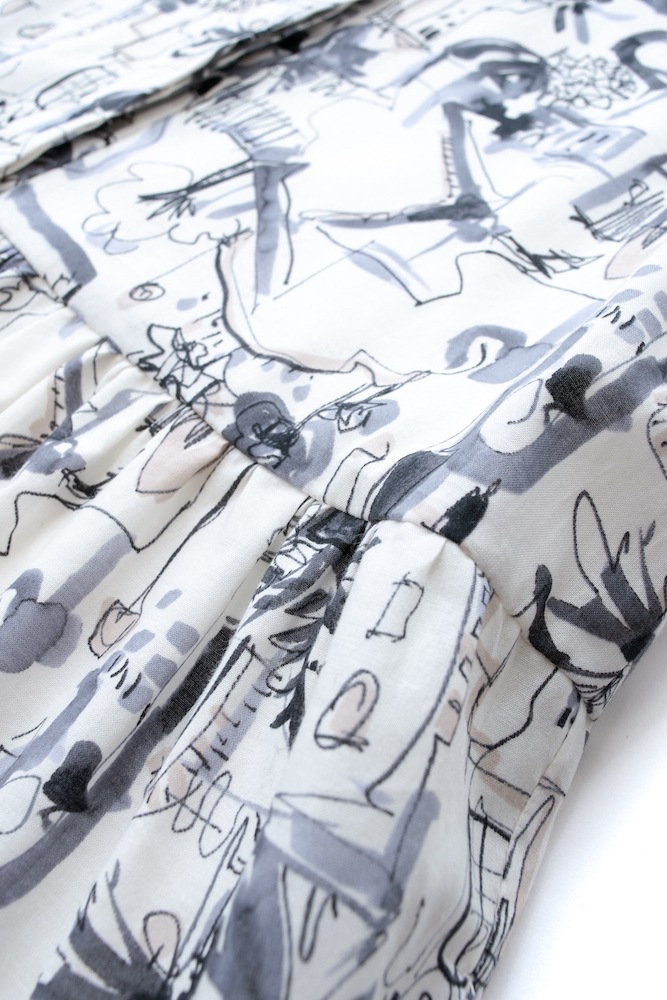 シティプリントティアードワンピース/ブラック