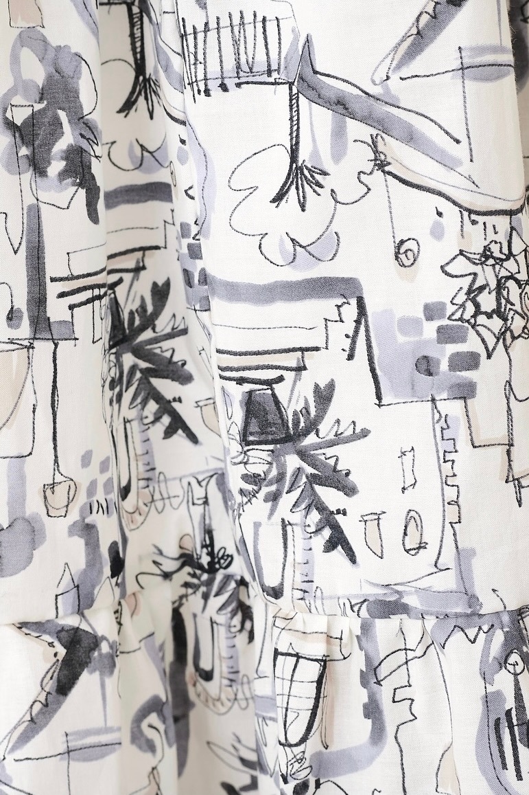 シティプリントティアードワンピース/ブラック